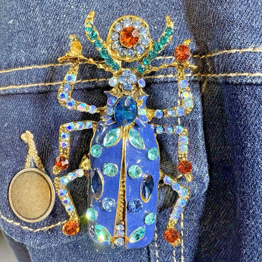 Enamel Crystal Scarab Beetle Brooch – Heart of Renewal Edition Brooch Pin - Picture 5 of 5